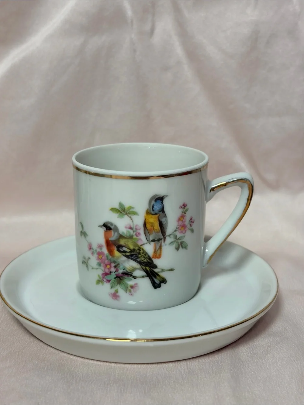 Vintage Royal Crown Japan Bird & Flower Porcelain Coffee Set for 6 Gold Trim